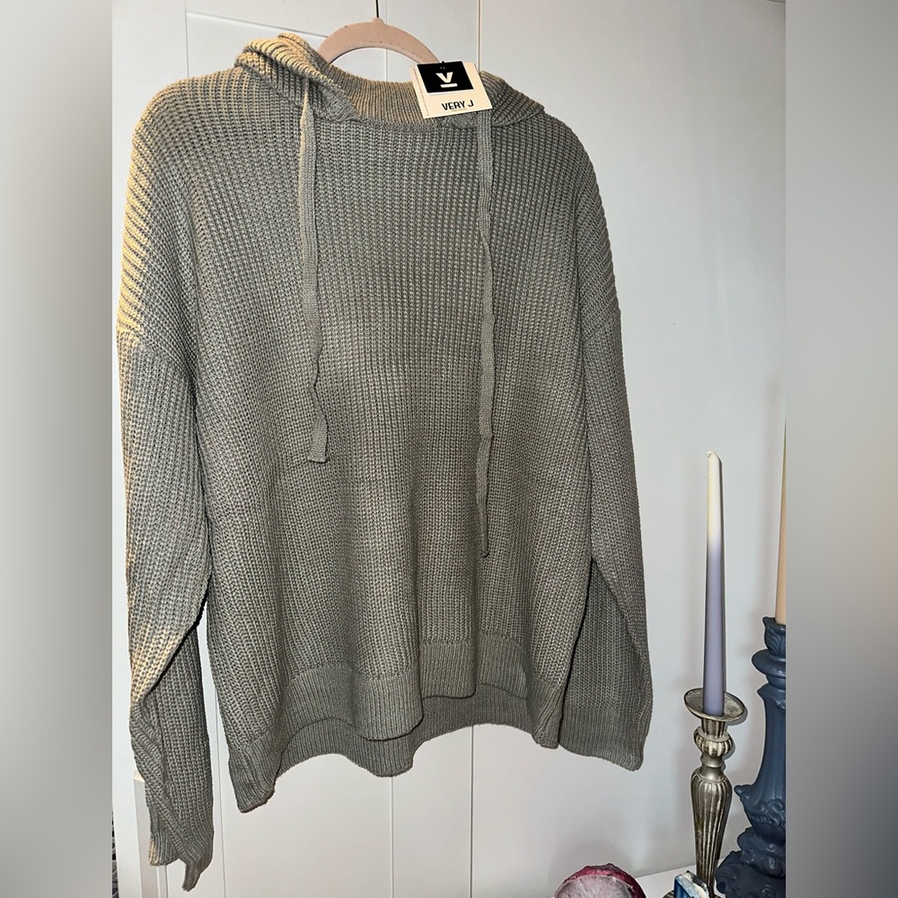 NWT Very J Grey Hooded Sweater - Picture 2 of 5